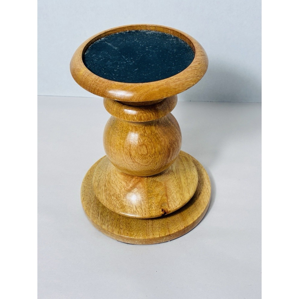 Pottery Barn Wooden Spindle Candlestick 6" Tall Round Farmhouse